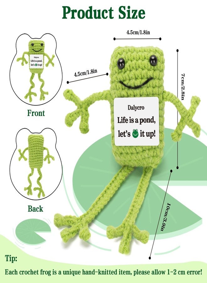 Dalycro Positive Crochet Animals Handmade Frog with Encouragement Card Mini Crochet Frogs Inspirational Gifts for Women Men Birthday(Frog) - Image 2