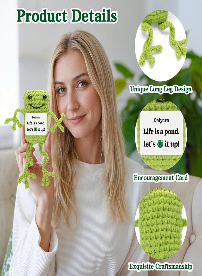 Dalycro Positive Crochet Animals Handmade Frog with Encouragement Card Mini Crochet Frogs Inspirational Gifts for Women Men Birthday(Frog) - Image 3