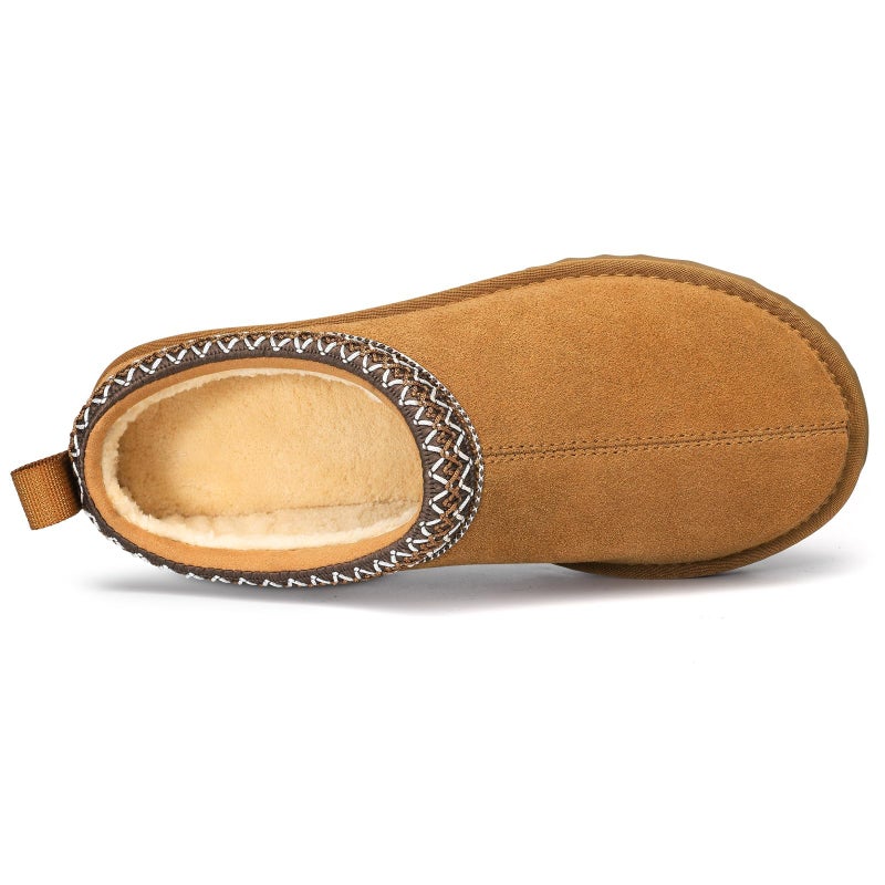 bebealy Genuine Suede Fuzzy Slippers for Women Winter Warm House Shoes Cozy Mini Boots Indoor Outdoor Chestnut Terry Cloth 41 - Image 5