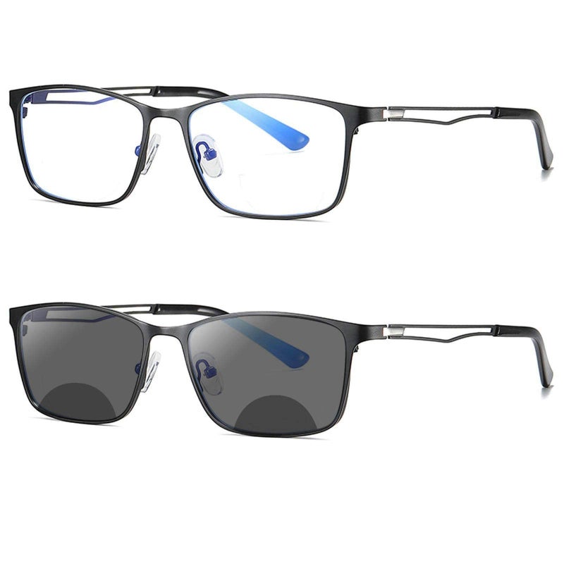 mincl Transition Photochromic Bifocal Reading Glasses for Mens,Square Clear UV Protection Sunglasses Readers 0~+4.00 (black, 2.0 x) - Image 1