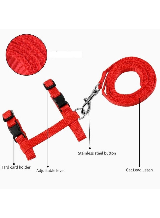 طقم حزام مقود للقطط - حزام مقود من النايلون قابل للتعديل مع مجموعة حزام للمشي مع الحيوانات الأليفة الصغيرة - سادة (أحمر) - Image 2