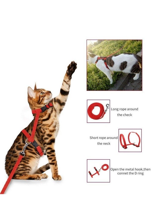 طقم حزام مقود للقطط - حزام مقود من النايلون قابل للتعديل مع مجموعة حزام للمشي مع الحيوانات الأليفة الصغيرة - سادة (أحمر) - Image 5
