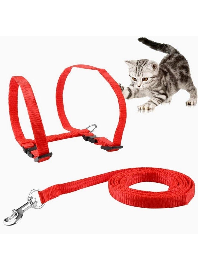 طقم حزام مقود للقطط - حزام مقود من النايلون قابل للتعديل مع مجموعة حزام للمشي مع الحيوانات الأليفة الصغيرة - سادة (أحمر) - Image 3