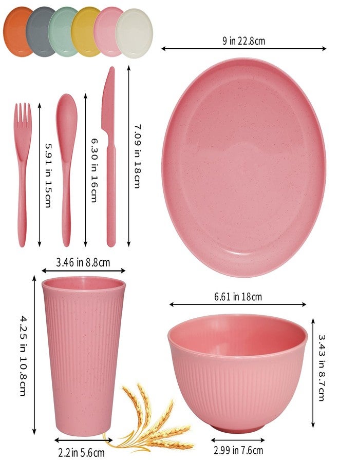 DAPIPIK 36 pcs Wheat Straw Dinnerware Sets Unbreakable Reusable Dinnerware Set ，Lightweight Camping Plates Cups and Bowls Set. Dishwasher Microwave Safe Dinnerware - Image 2
