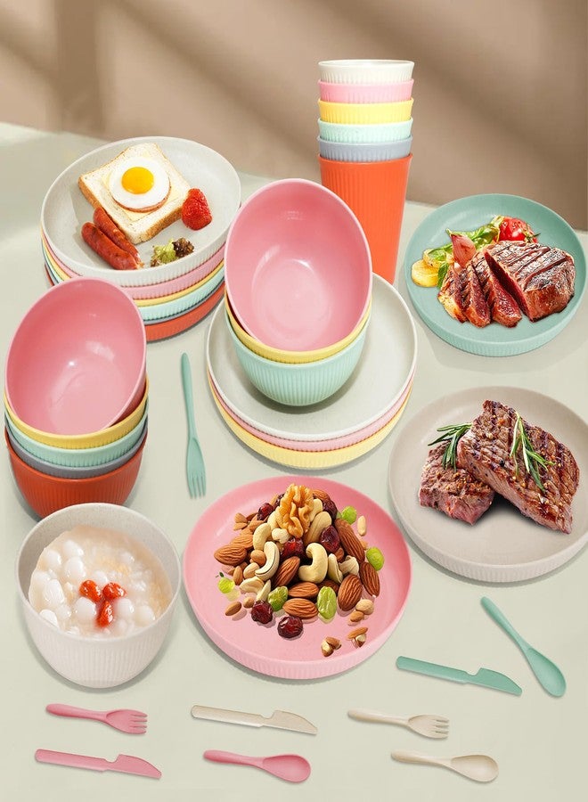 DAPIPIK 36 pcs Wheat Straw Dinnerware Sets Unbreakable Reusable Dinnerware Set ，Lightweight Camping Plates Cups and Bowls Set. Dishwasher Microwave Safe Dinnerware - Image 5