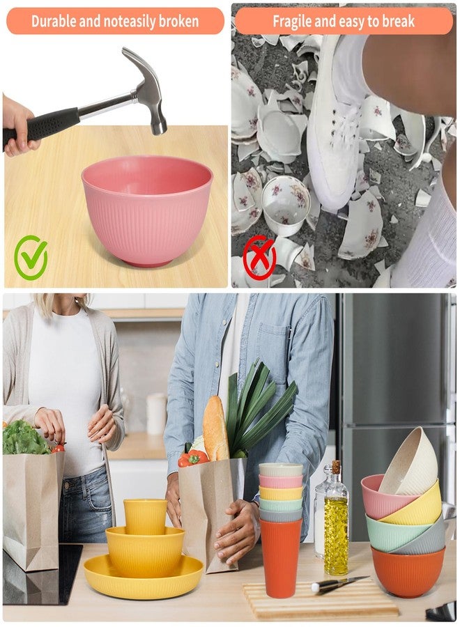 DAPIPIK 36 pcs Wheat Straw Dinnerware Sets Unbreakable Reusable Dinnerware Set ，Lightweight Camping Plates Cups and Bowls Set. Dishwasher Microwave Safe Dinnerware - Image 4