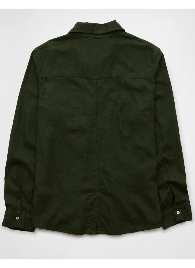 American Eagle AE Weekend Vibes Long-Sleeve Button-Up Shirt  - Image 4
