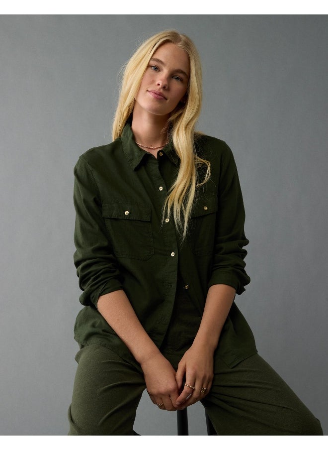 American Eagle AE Weekend Vibes Long-Sleeve Button-Up Shirt  - Image 1