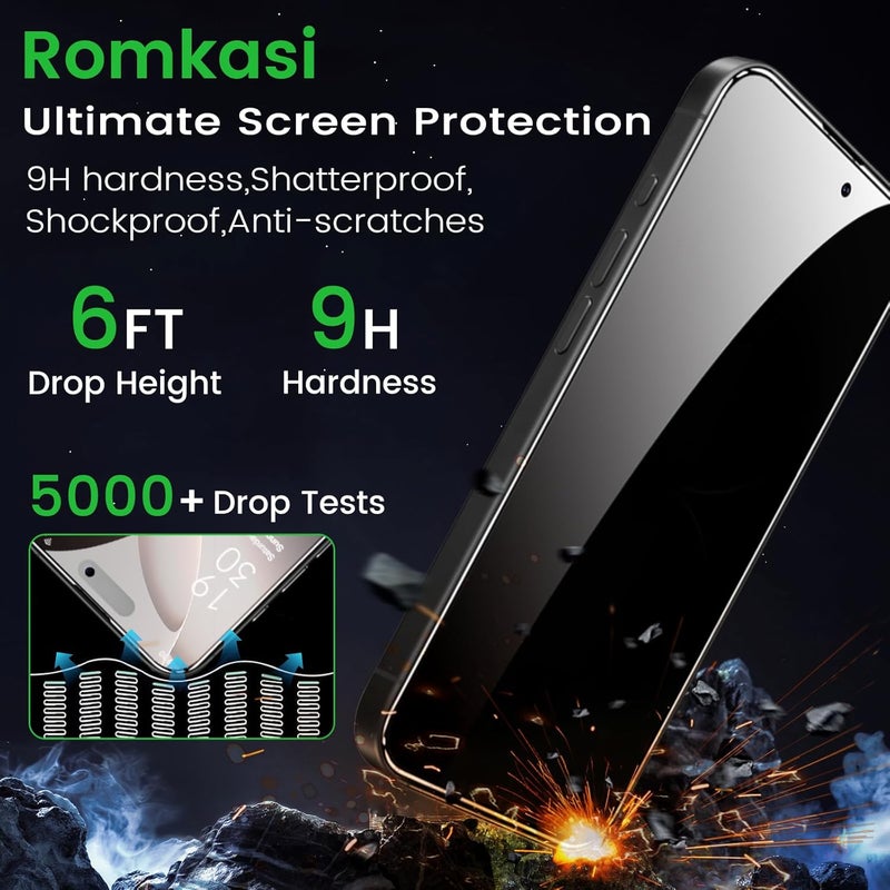 Romkasi 4 Pack Privacy Screen Protector for iPhone 16 Pro Max 6.9 Inch with 4 Pack Camera Lens Protector, Anti Spy Tempered Glass Film, Anti-Scratch, Touch Sensitive, Case Friendly - Image 4