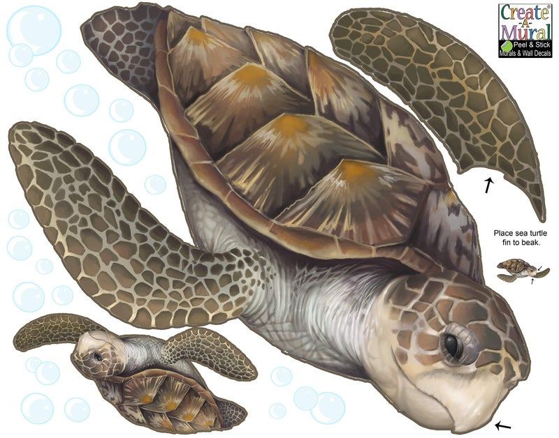 Create-A-Mural Sea Turtle Wall Decal ~Ocean Undersea Animal Tortoise Wall Sticker for Kids Room Decor, Boys Girls Toddler Baby Nursery Bedroom, Playroom, Bathroom, Vinyl Art Gift - Image 4