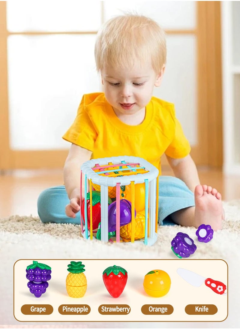 Beirui Baby Sorting Toys, Colourful Cubes and 4 Pieces Fruit Toys, Toddler Developmental Learning Toys Birthday Gifts, Fruit Stuffers, Fruit Cutting Toys, Baby Toys 0-4 years old  - Image 1