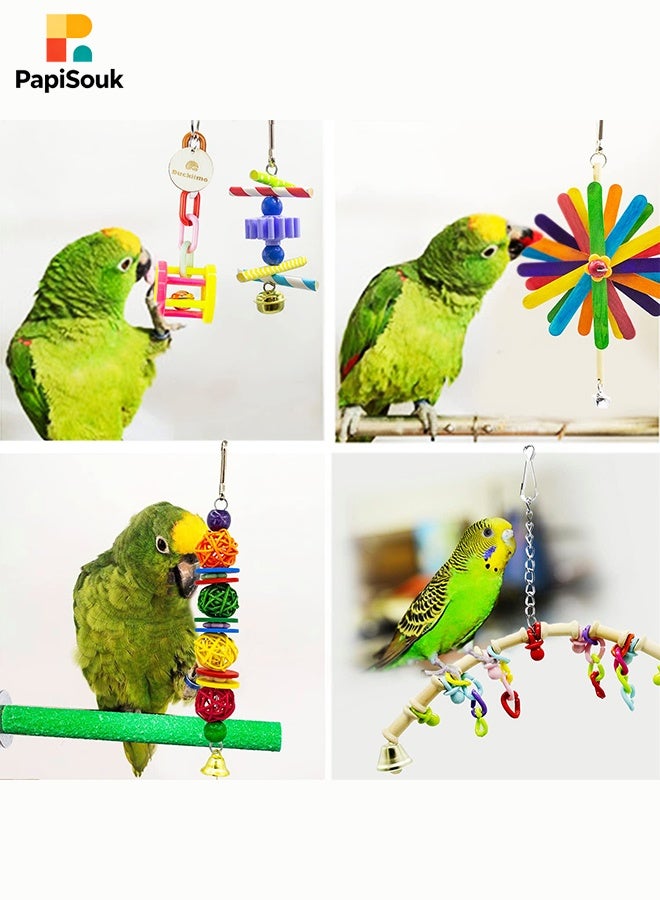 PapiSouk 15 Piece Bird Swing Chewing Toy Set for Cage, Budgie Cage Toys, Bird Cage Accessories, Hammock Swing Hanging Accessories for Cockatiels, Conures, Lovebirds, Hummingbird, Finches - Image 5