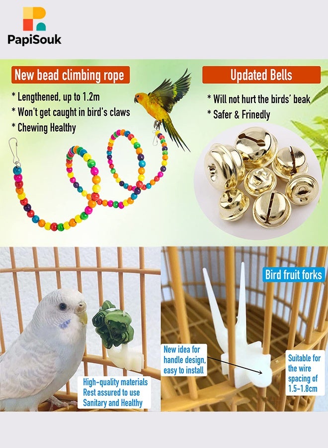 PapiSouk 15 Piece Bird Swing Chewing Toy Set for Cage, Budgie Cage Toys, Bird Cage Accessories, Hammock Swing Hanging Accessories for Cockatiels, Conures, Lovebirds, Hummingbird, Finches - Image 4