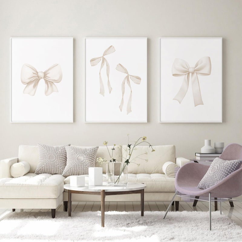 Baccone Preppy Bow Wall Art Decor Set of 3 Beige Coquette Wall Art Aesthetic Canvas Posters Trendy Girly Wall Decor Beige Bow Prints Preppy Pictures for Living Room College Apartment 12x16 Inch Unframed - Image 5