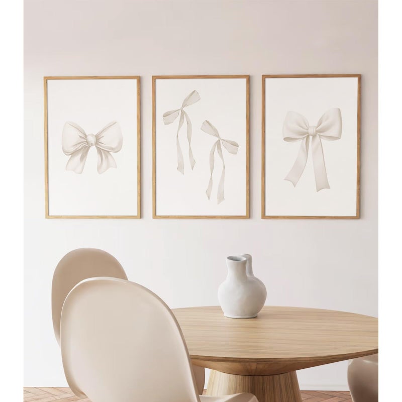 Baccone Preppy Bow Wall Art Decor Set of 3 Beige Coquette Wall Art Aesthetic Canvas Posters Trendy Girly Wall Decor Beige Bow Prints Preppy Pictures for Living Room College Apartment 12x16 Inch Unframed - Image 1