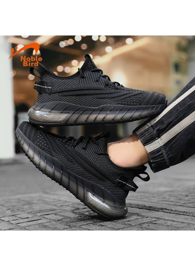 Noble bird Guirenniao Men's Coconut Shoes, Summer Breathable Flyknit Mesh Running Shoes, Lightweight Sports Casual Shoes, Black Mist, Size 41 - Image 4