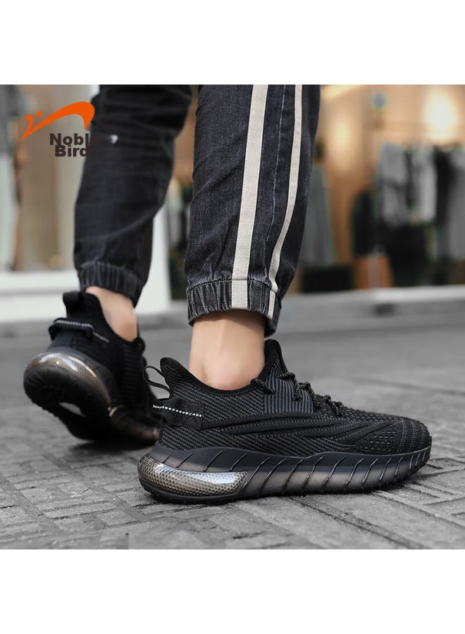 Noble bird Guirenniao Men's Coconut Shoes, Summer Breathable Flyknit Mesh Running Shoes, Lightweight Sports Casual Shoes, Black Mist, Size 41 - Image 3