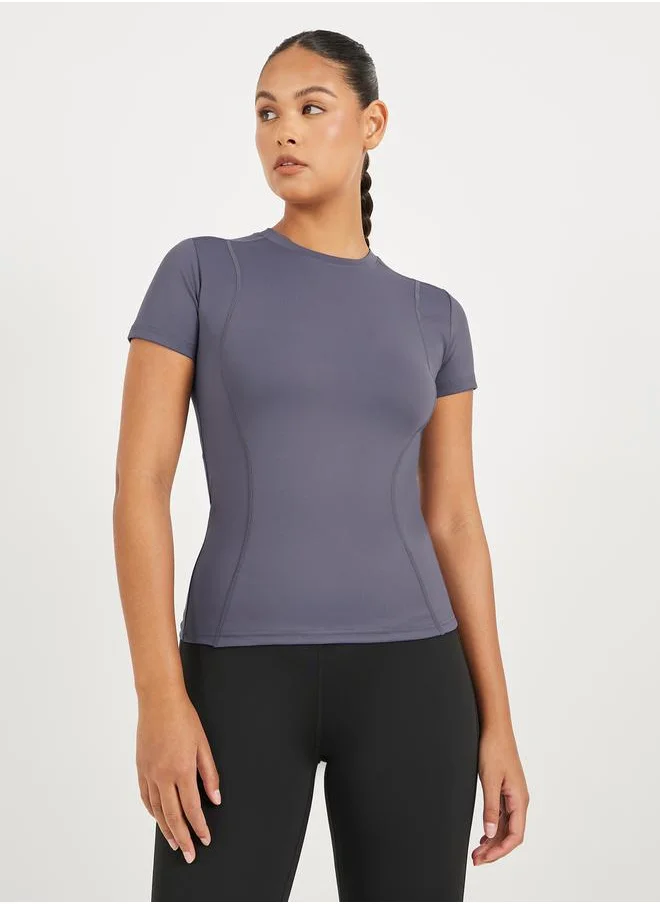 Styli Stitch Detail Fitted Short Sleeve Top