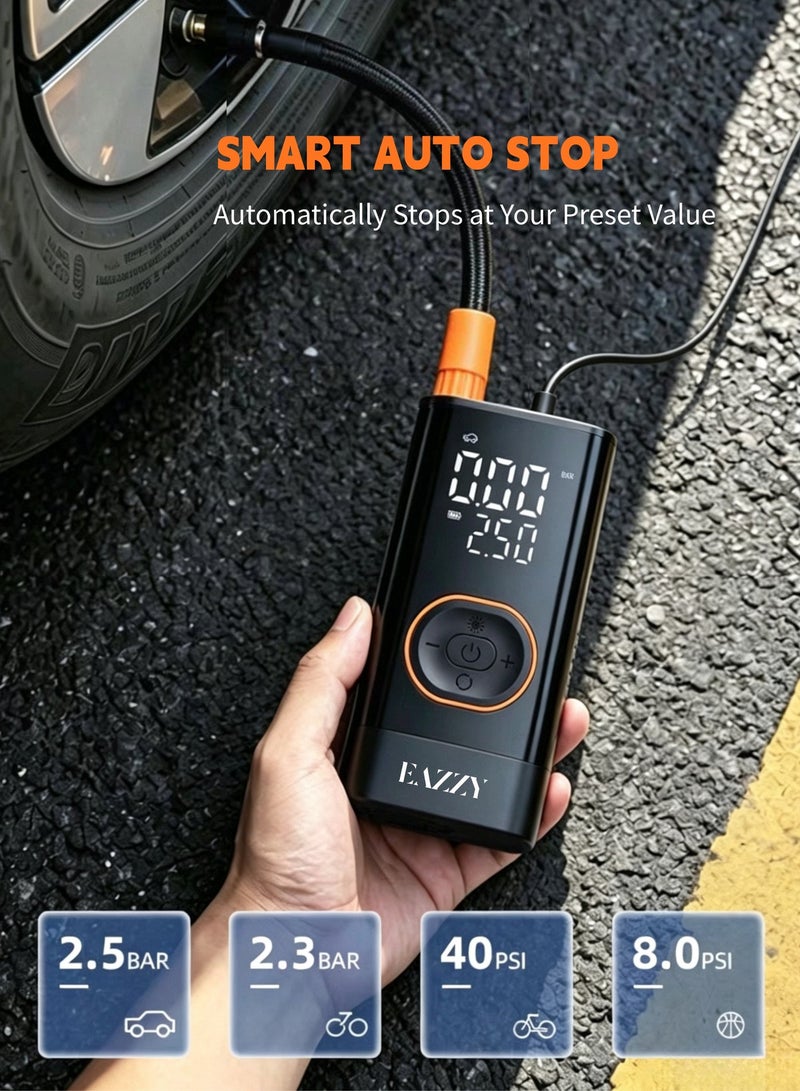 EAZZY Tyre Inflator Air Compressor 12V Portable Air pump Smart Preset with Auto Stop and LED Light Electric Tyre Inflator for Car Bicycle Motorcycle Ball Air Mattress - Image 3