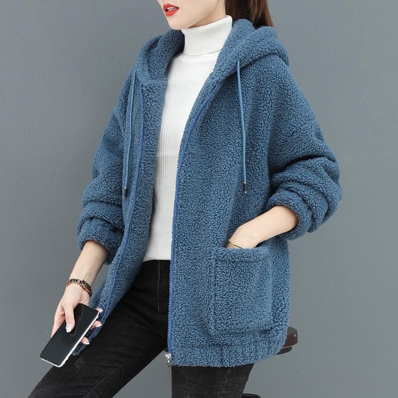 Plush Sherpa Cardigan Hoodie Womens Winter Black