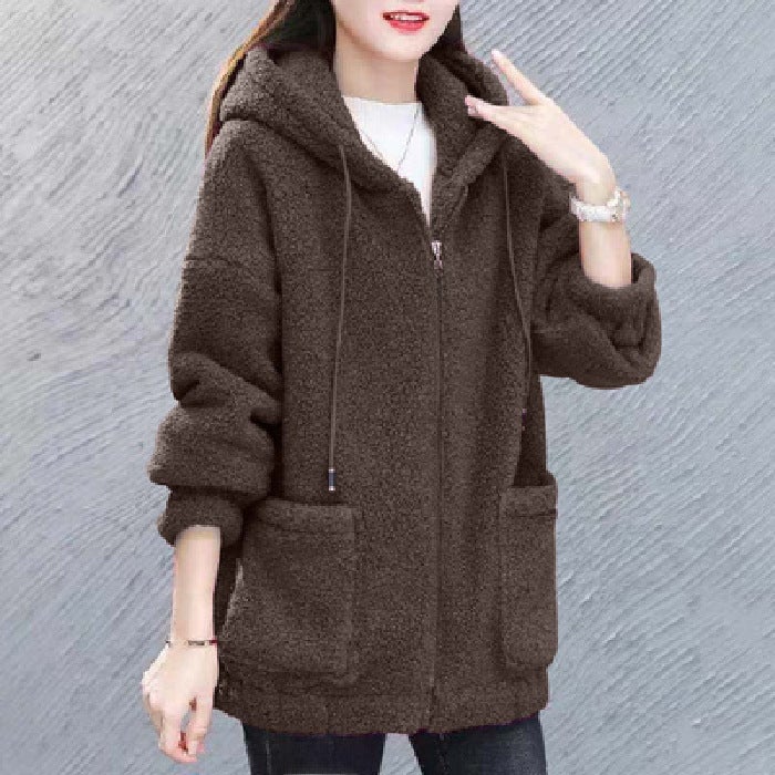 Plush Sherpa Cardigan Hoodie Womens Winter Black