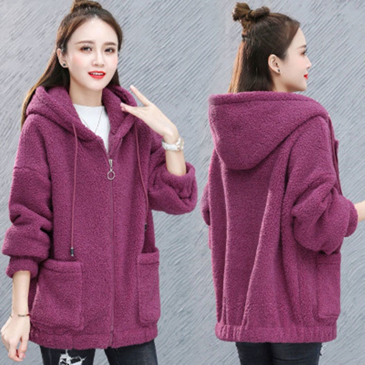 Plush Sherpa Cardigan Hoodie Womens Winter Black