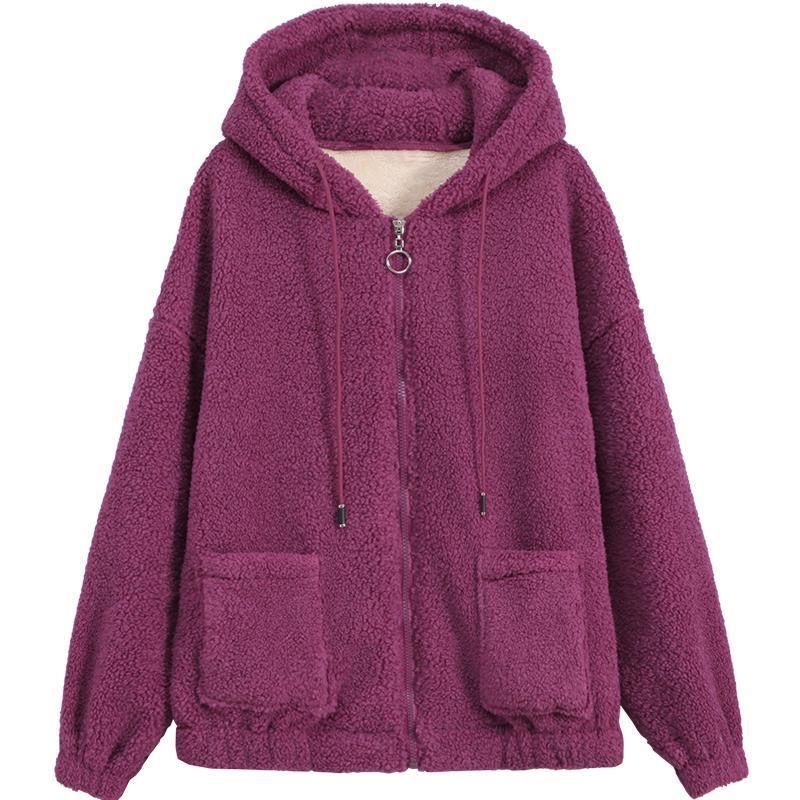 Plush Sherpa Cardigan Hoodie Womens Winter Black