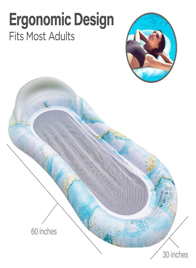 GALVANOX Pool Float Lounger for Adults, Mesh Bottom Inflatable Lounge Bed Recliner - Swimming Floaties for Lounging/Tanning, Blue Marble (by Galvanox Intl.) - Image 5
