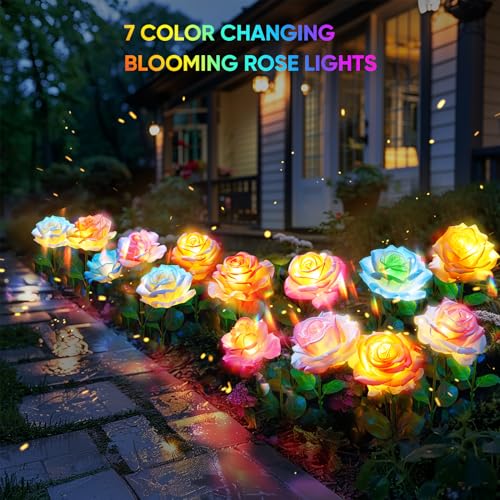 BOMIER Solar Lights Outdoor Waterproof for Garden Decor, 4 Pack Solar Garden Lights for Outside, Outdoor Solar Lights for Yard with Solar Flowers Lights, Solar Powered Yard Decorations - Image 2