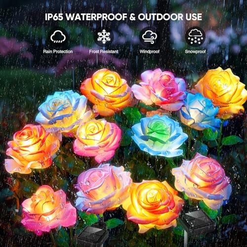 BOMIER Solar Lights Outdoor Waterproof for Garden Decor, 4 Pack Solar Garden Lights for Outside, Outdoor Solar Lights for Yard with Solar Flowers Lights, Solar Powered Yard Decorations - Image 4