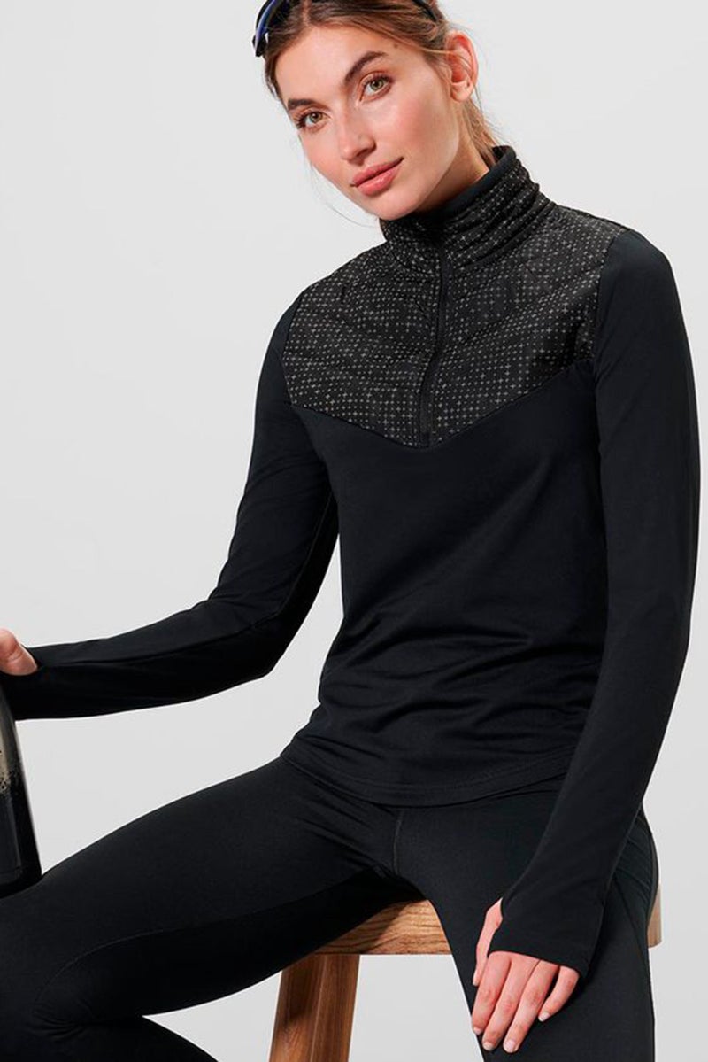 Tchibo سويت شيرت نسائي بنصف سحاب برقبة مزيفة، أسود - Image 1