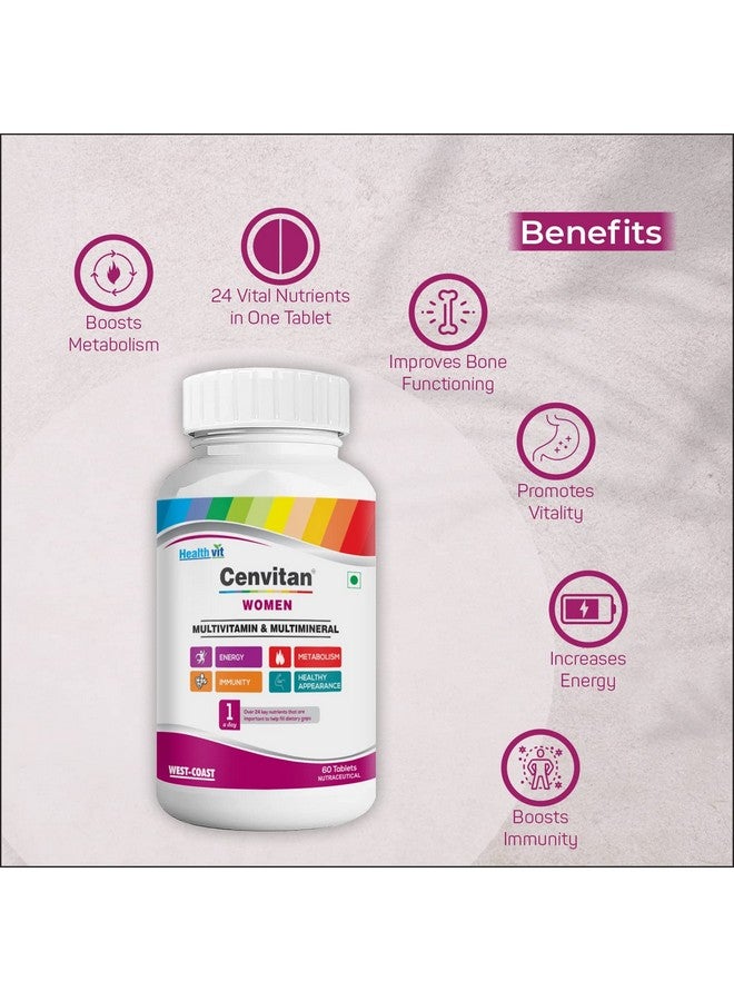 HealthVit Healthvit Cenvitan Multivitamin for Women - 60 Tablets with 24 Nutrients | Women Daily Nutrition, Stamina Enhancement, Hair, Skin, and Nails | Bone Health, Vitality, Energy Boost, Immunity (Pack of 2)  - Image 4