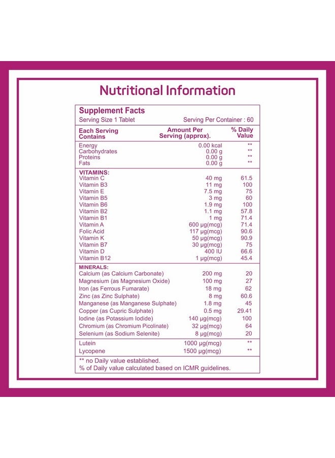 HealthVit Healthvit Cenvitan Multivitamin for Women - 60 Tablets with 24 Nutrients | Women Daily Nutrition, Stamina Enhancement, Hair, Skin, and Nails | Bone Health, Vitality, Energy Boost, Immunity (Pack of 2)  - Image 2