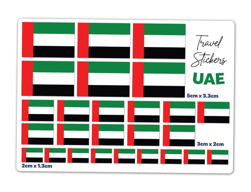 A5 Sticker Sheet United Arab Emirates Flag Vinyl Stickers  UAE Travel Holiday Geography School Labels Scrapbooking 5cm  3cm  2cm 81497