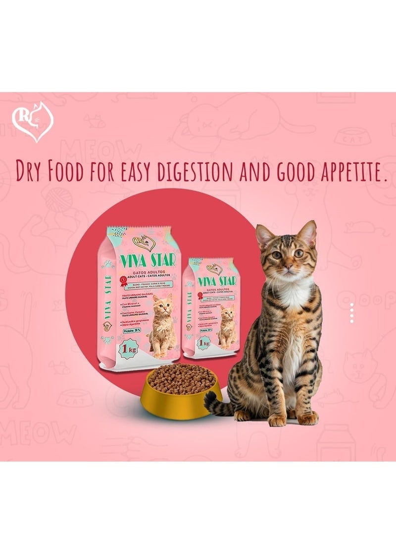 طعام القطط فيفا ستار – خالٍ من الملح، 28% بروتين، غني بالفيتامينات والمعادن – 1 كجم - Image 4