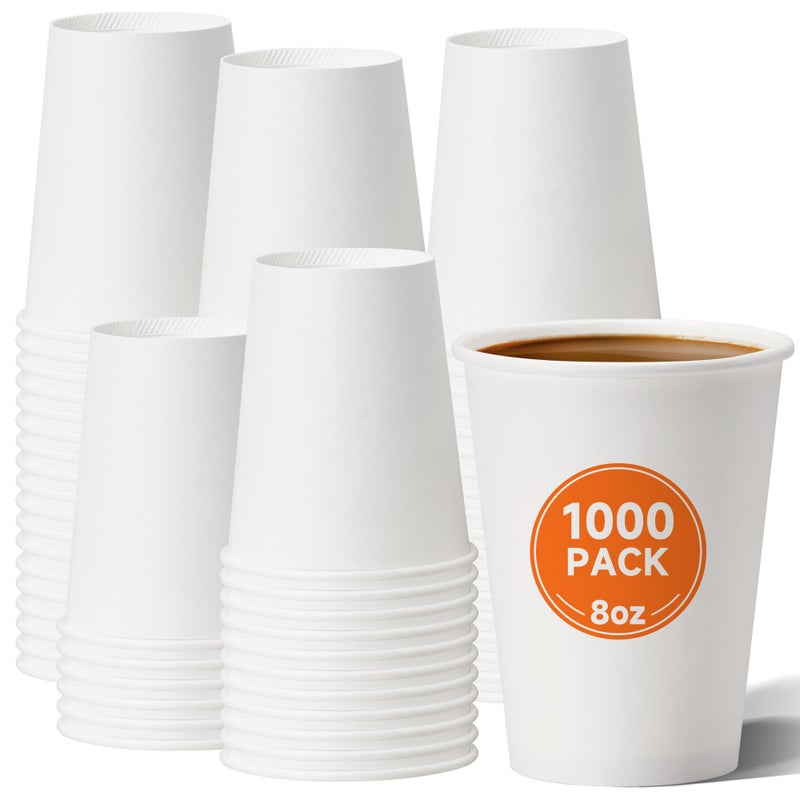 METAPRINT 1000 Pack 8 oz Disposable Paper Cups Paper Coffee Cups 8 oz Hot Beverage Drinking Cups for Water White Suitable for Parties Picnic Travel and Events