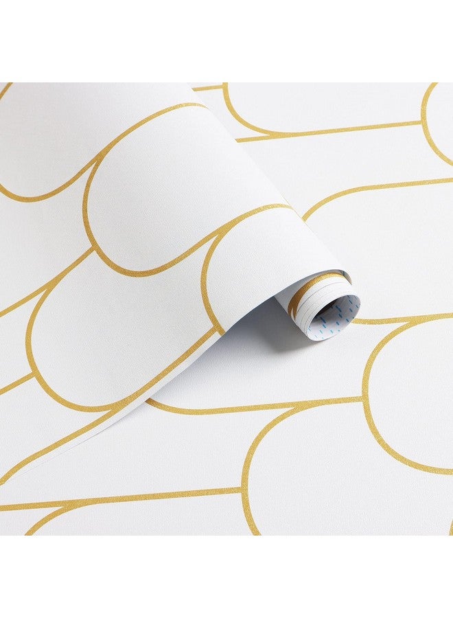 Rylan Stripe Peel and Stick Wallpaper Modern Black Contact Paper Geometric Black and Gold Removable Paper Self Adhesive Wallpaper Decorative for Wall Countertop Bedroom Vinyl Film (White 45 * 900) - Image 1