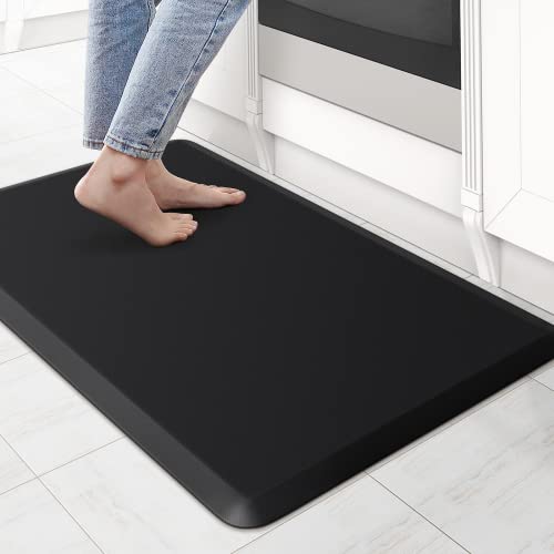KitchenClouds Kitchen Mat Cushioned Anti Fatigue Rug 17.3"x28" Waterproof, Non Slip, Standing and Comfort Desk/Floor Mats for House Sink Office (Black) - Image 1