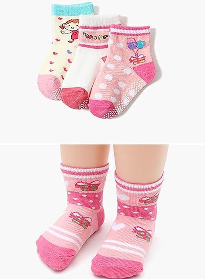 CUTEABLY جوارب أطفال لطيفة للأولاد والبنات، جوارب للكاحل مانعة للانزلاق للأطفال الصغار، عبوة متنوعة من 6 جوارب (بنات، 6-12 شهرًا) - Image 3