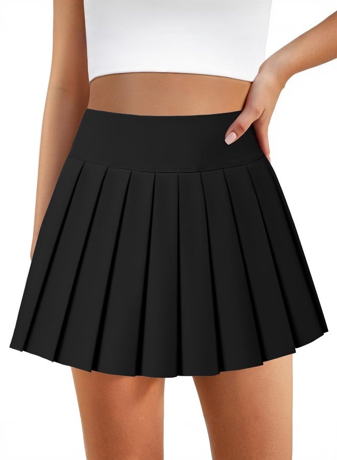 DLOODA Pleated Skirts for Women High Waisted Tennis Skirt Athletic Skorts with Pockets Shorts Workout Golf Skort Black - Image 1