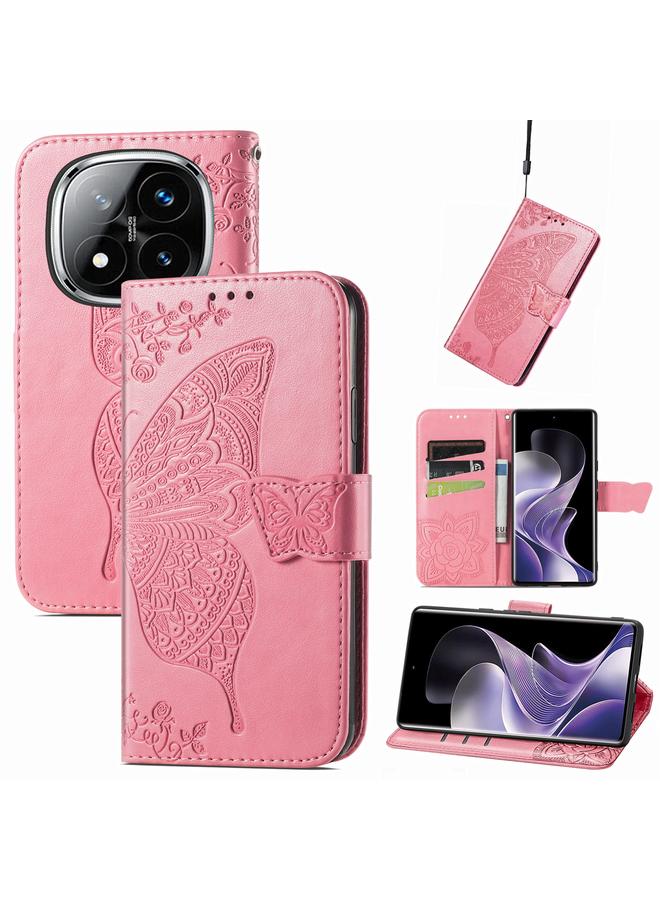 Case For Xiaomi Redmi Note 14 Pro 5G Butterfly Love Flower Embossed Leather Phone Case