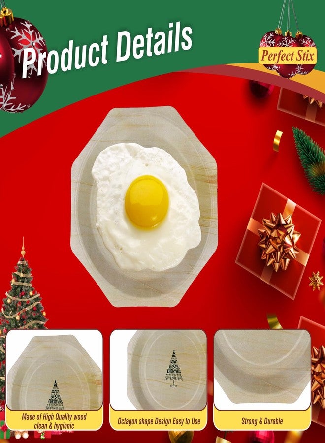 Perfectware 11" Wooden Plates with We Wish you a Merry Christmas and Happy New Year- Pack of 30ct - Image 3