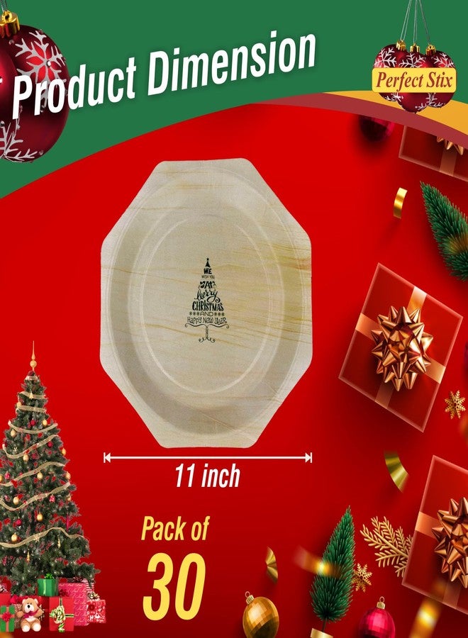 Perfectware 11" Wooden Plates with We Wish you a Merry Christmas and Happy New Year- Pack of 30ct - Image 2