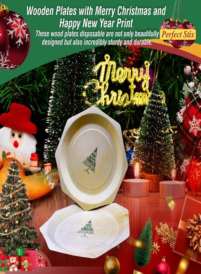 Perfectware 11" Wooden Plates with We Wish you a Merry Christmas and Happy New Year- Pack of 30ct - Image 4