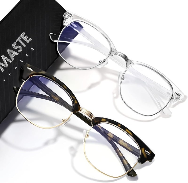 AOMASTE Store Blue Light Blocking Glasses Vintage Half Frame UV Clear Lens Anti Eyestrain Computer Gaming Glasses for Women Men (G05-crystal Silver+green leopard Gold) - Image 1