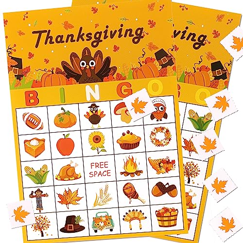 Geefuun 32 Players Thanksgiving Games Fall Bingo Cards for Party Supplies Decorations - Image 1