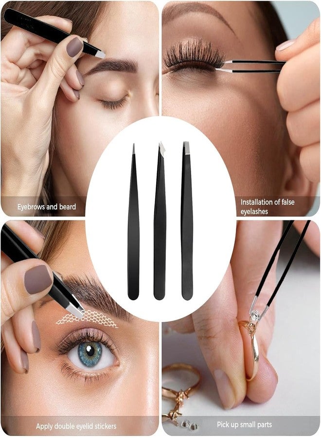 SIQULIX Eyebrow Tweezers Set,Stainless Steel Precision Remover Kit for Facial Hair, Inward Growing Hair and Splinter,Suitable for Women, Men (Black) - Image 4