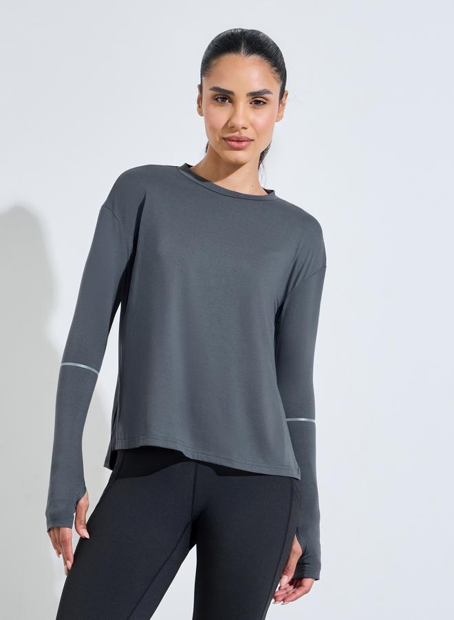 Styli Active Charcoal Solid Active Long Sleeve Top With Thumbholes - Image 1