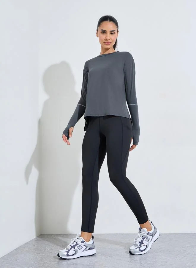 Styli Active Charcoal Solid Active Long Sleeve Top With Thumbholes