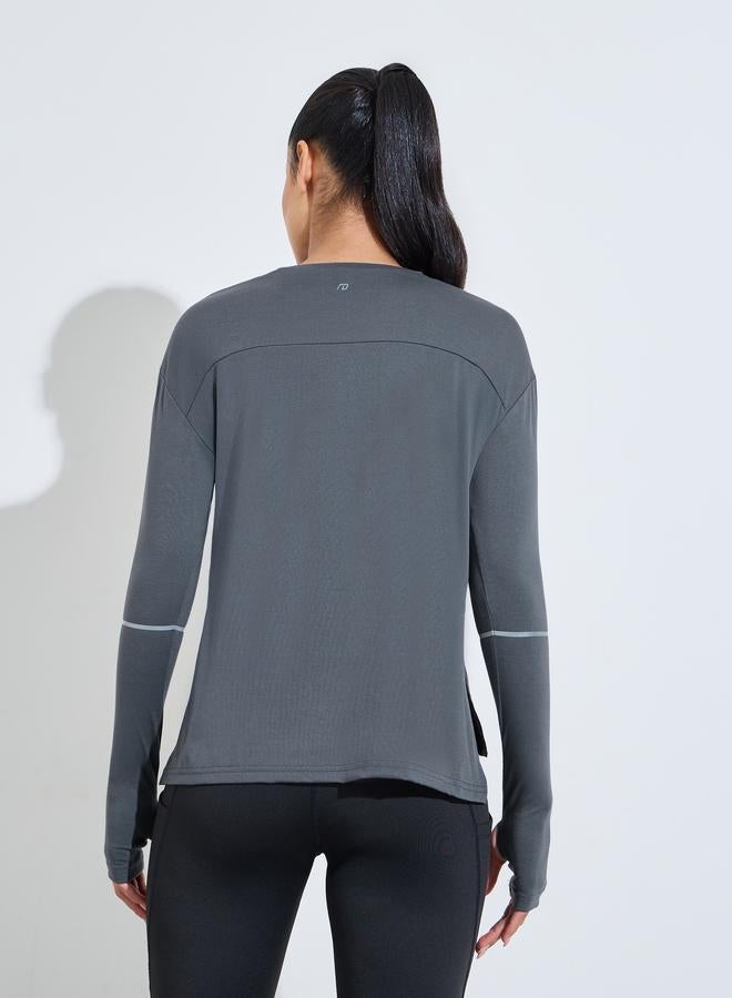 Styli Active Charcoal Solid Active Long Sleeve Top With Thumbholes - Image 4